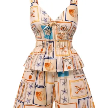 Cream Maritime Print Two-Piece Set