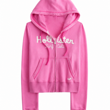 Bright Pink Full-Zip Hoodie with Drawstring Hood