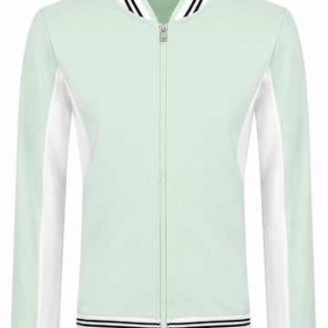 Mint Green and White Color-Block Track Jacket with Striped Trim