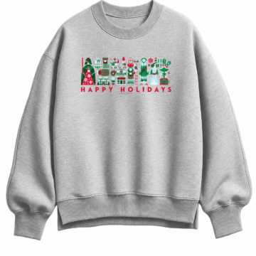 Heather Gray Oversized Crewneck Sweatshirt with Happy Holidays Graphic