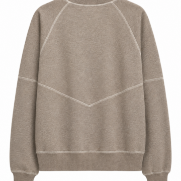 Heather Taupe Pullover Sweater with Contrast Stitching and Chevron Back