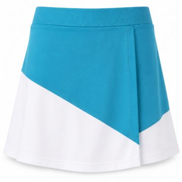 Teal and White Color-Block A-Line Skort with Ribbed Waistband