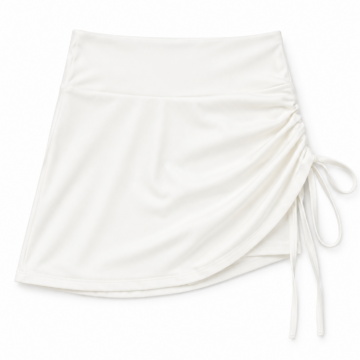 White A-Line Mini Skirt with Side Ruched String Tie