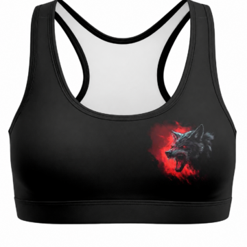 Black Sports Bra with Wolf Graphic and Racerback
