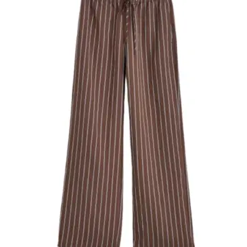 Brown Wide-Leg Pinstripe Drawstring Pants
