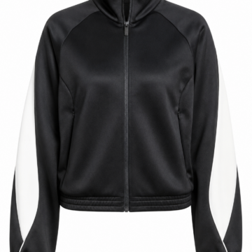 Black Full-Zip Track Jacket with White Curved Sleeve Panels
