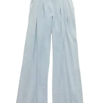 Light Blue Wide-Leg Flared Pants with Pleats
