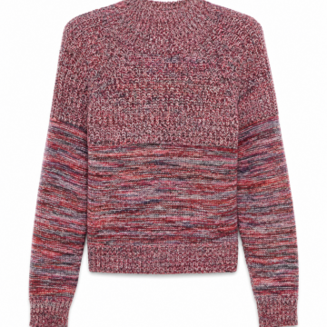Marled Red Grey Mock Neck Knit Sweater