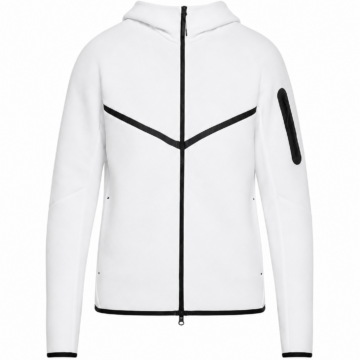 White Full-Zip Hooded Sweatshirt with Black Piping