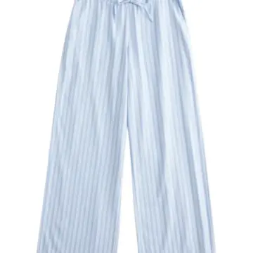 Light Blue and White Striped Wide-Leg Pants