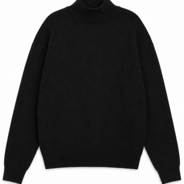 Black Ribbed Turtleneck Knit Sweater
