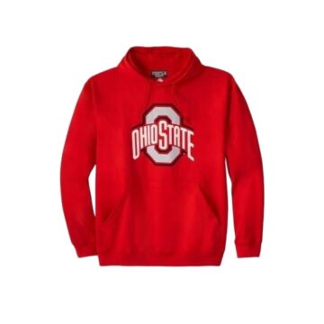 Red Pullover Hoodie with Kangaroo Pocket and Ribbed Trim