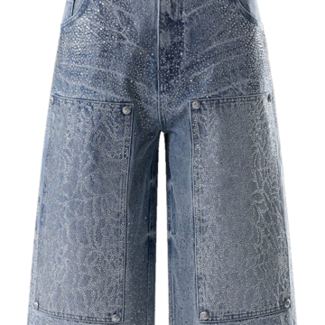 Light Wash Rhinestone Wide Leg Cropped Jeans