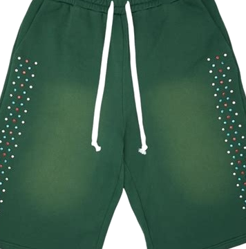 Green Fleece Sweat Shorts with Drawstring and Dot Embellishments